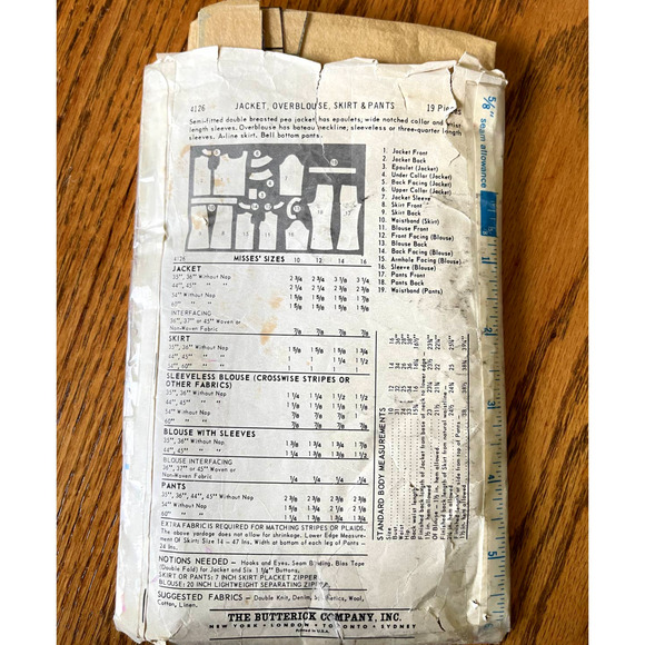 Vintage 1960s Butterick 4126 Sewing Pattern Size XS 10 Jacket Top Pant COMPLETE - Picture 2 of 2